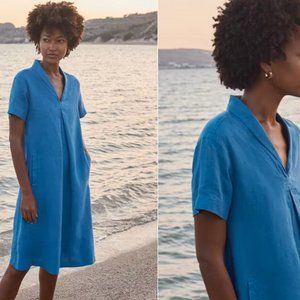 POETRY Shawl-Collar blue linen dress, Small